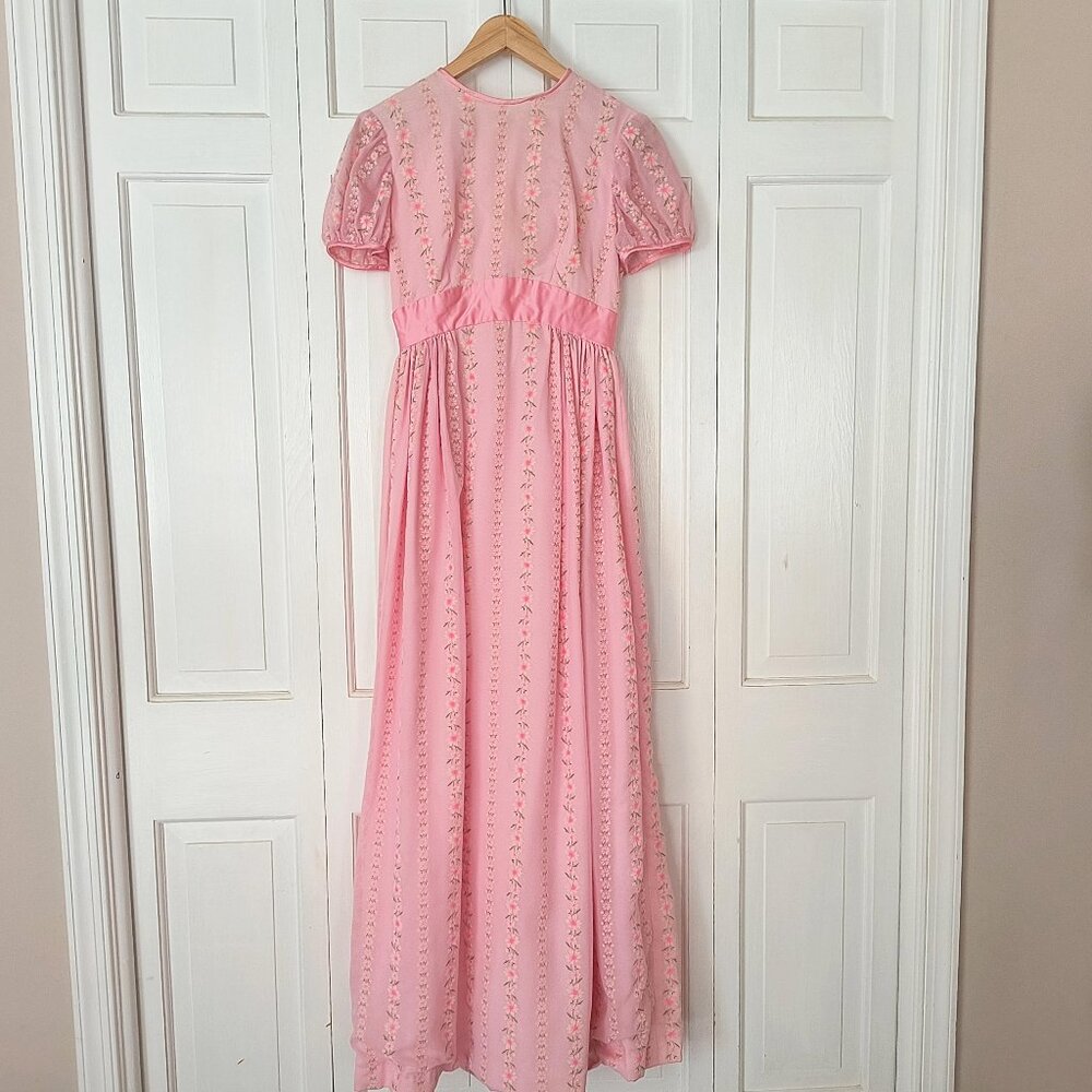 Women's Vintage Long Pink Floral Regency Style Dress Size XS